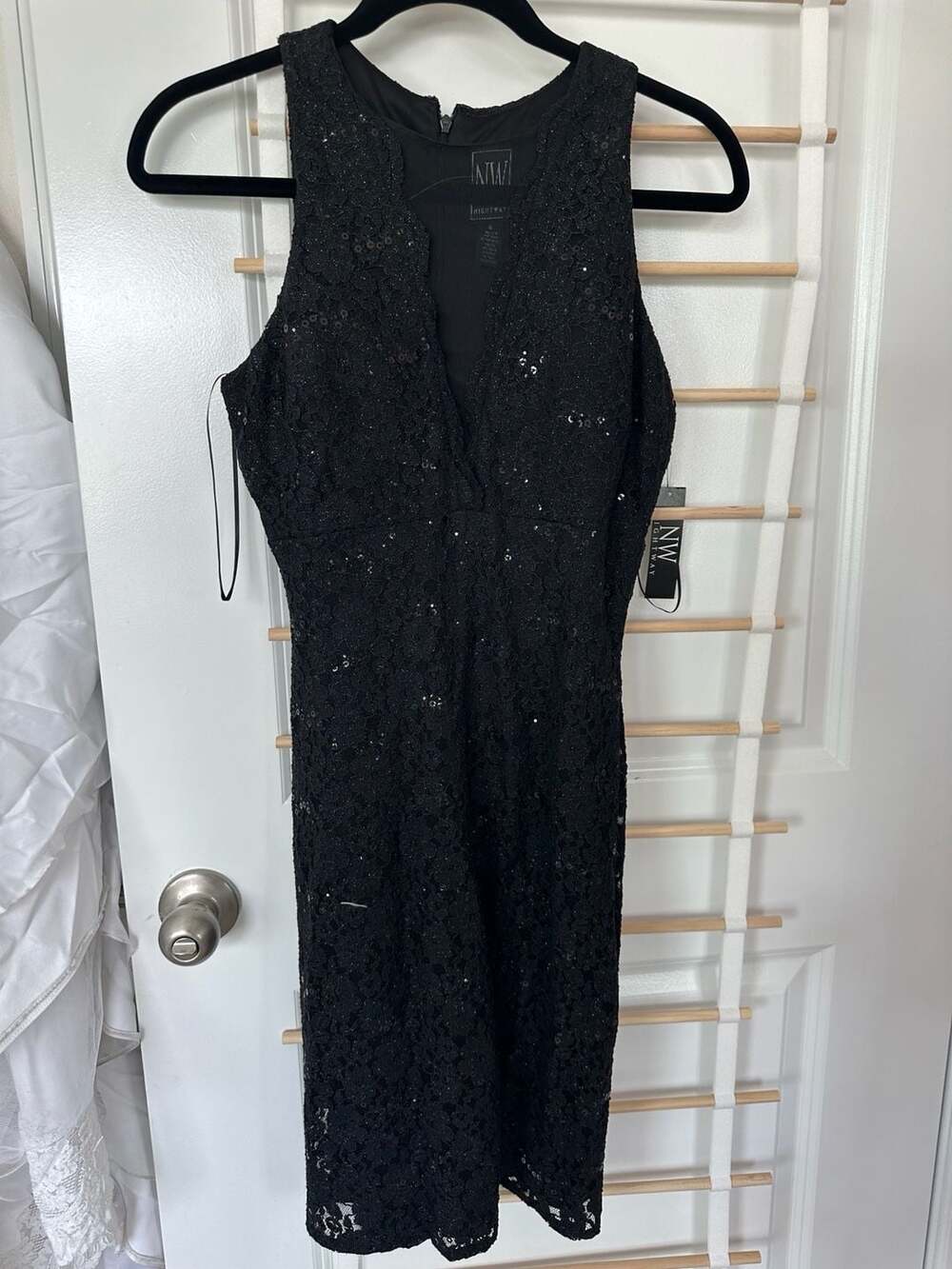 Nightway Sleeveless Lace Sequin Cocktail Dress Size 6 Black